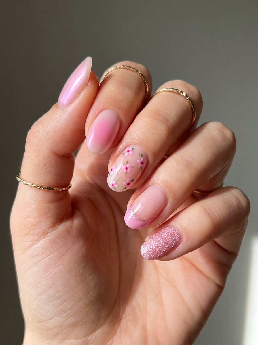 Rosa Mix-and-Match Nägel
